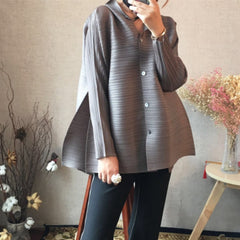 LANMREM 2020 new summer fashion stand collar batwing sleeves pleated single breasted loose shirt female blouse WG95101