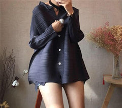 LANMREM 2020 new summer fashion stand collar batwing sleeves pleated single breasted loose shirt female blouse WG95101