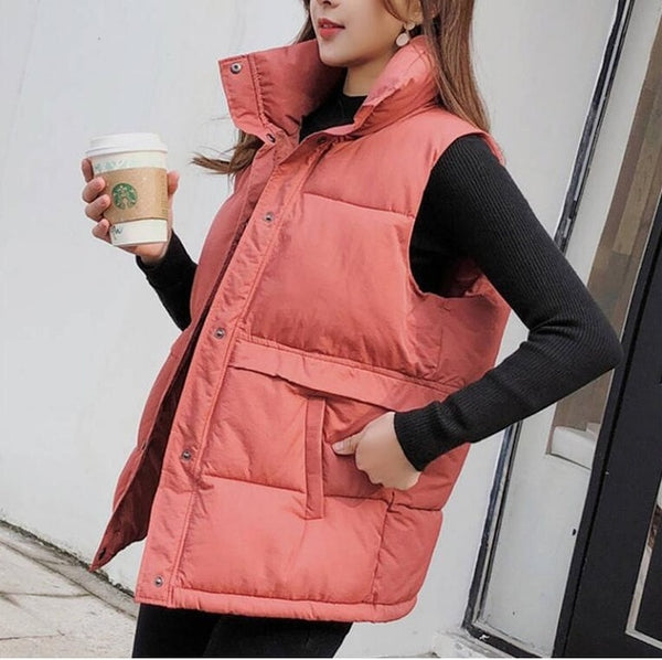 Brieuces Women's Korean Style Solid Sleeveless Winter Keep Warm Winter Vest Coat Single Women Breasted Loose Thick Fashion Vest