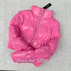 AtxyxtA Puffer Jacket  Cropped Parka Bubble Coat Winter Women New Fashion Clothing Black Red Yellow Pink Green Blue Silver