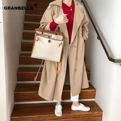 Women's Double-Breasted Cotton Trench Coats With Belt Classic oversized autumn winter cloths women  Outerwear