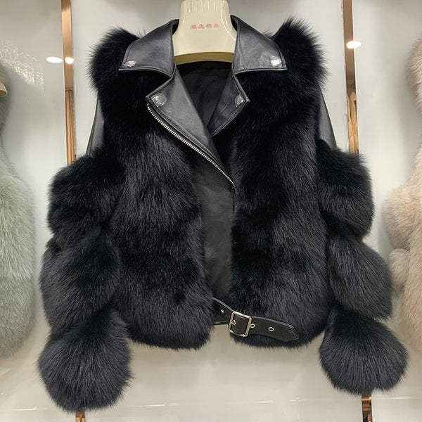 Fashion Real Fox Fur Coats With Genuine Sheepskin Leather Wholeskin Natural Fox Fur Jacket Outwear Luxury Women 2020 Winter New