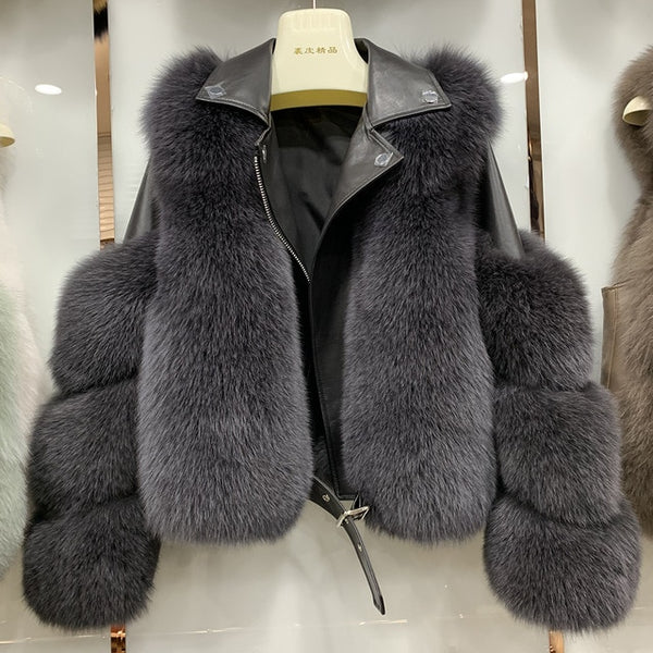 Fashion Real Fox Fur Coats With Genuine Sheepskin Leather Wholeskin Natural Fox Fur Jacket Outwear Luxury Women 2020 Winter New