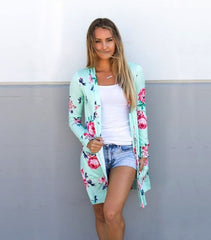 Summer Coat fashion Woman Kimono Jacket Casual Floral print Cardigans Jackets Long Sleeve Loose Coat Tops Tee Tunic Mujer Femme