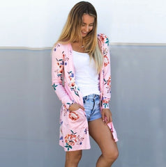 Summer Coat fashion Woman Kimono Jacket Casual Floral print Cardigans Jackets Long Sleeve Loose Coat Tops Tee Tunic Mujer Femme