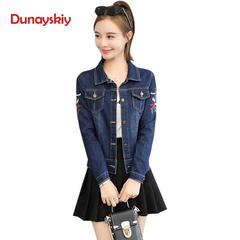 2020 New Fashion Women Exquisite Embroidery Denim Jacket Female Short Top Tee Long sleeve Blue Spring Summer Coat