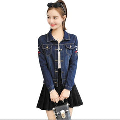 2020 New Fashion Women Exquisite Embroidery Denim Jacket Female Short Top Tee Long sleeve Blue Spring Summer Coat