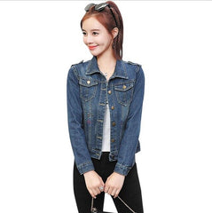 Women Embroidery  Denim Jacket 2020 New Fashion Rivet Female Short Top Tee Long Sleeve Blue Spring Summer Coat