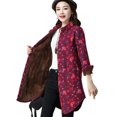 New Autumn Winter Foral Velvet Casual Shirt Women's Thick Warm Shirt Jacket Blouses Loose Female Cotton Long-sleeved Coats L31